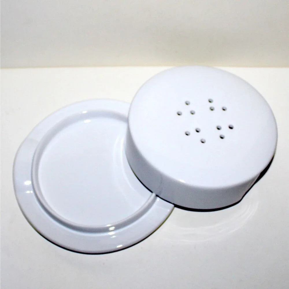 Crate & Barrel Brie Cheese Baker with lid serving plate white stoneware dish